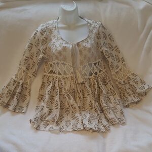 Gold and Beige Women's Top Or Bathing Suit Cover, Crochet Detail, Beach Wear